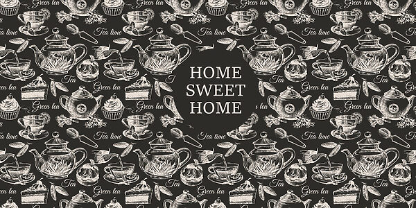 Wallpaper with teapots and cups Wallpaper with teapots and cups