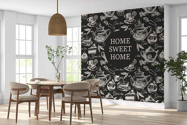 Wallpaper with teapots and cups Wallpaper with teapots and cups