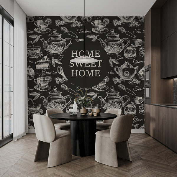 Wallpaper with teapots and cups Wallpaper with teapots and cups