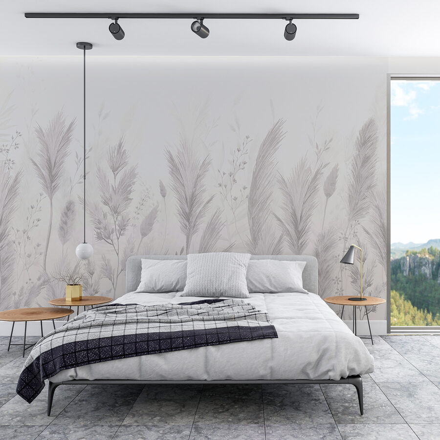 Wall murals White background with grass and flowers