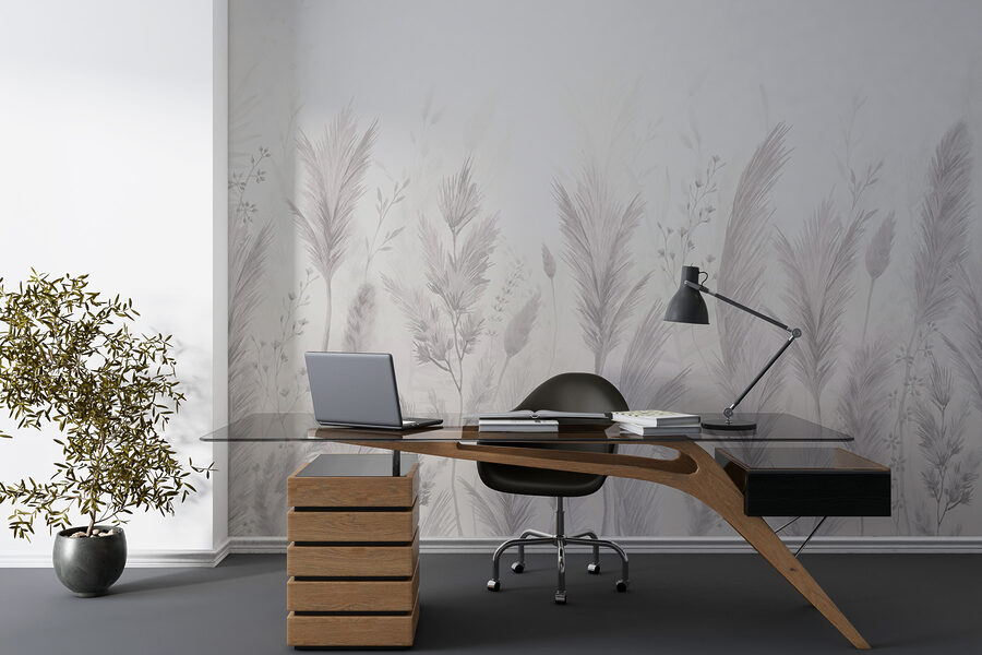 Wall murals White background with grass and flowers - Image 2