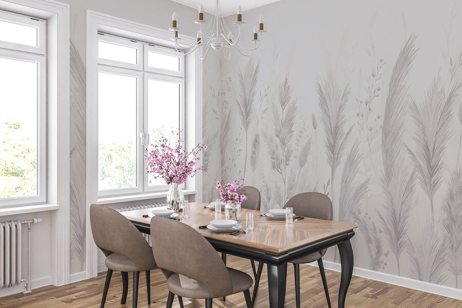 Wall murals White background with grass and flowers - Image 3