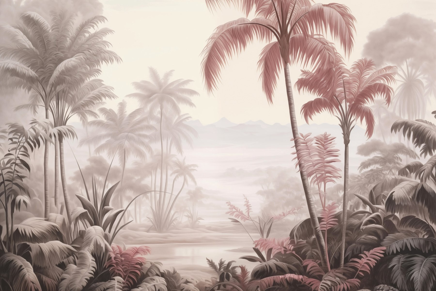 Landscape with palm trees and mountains