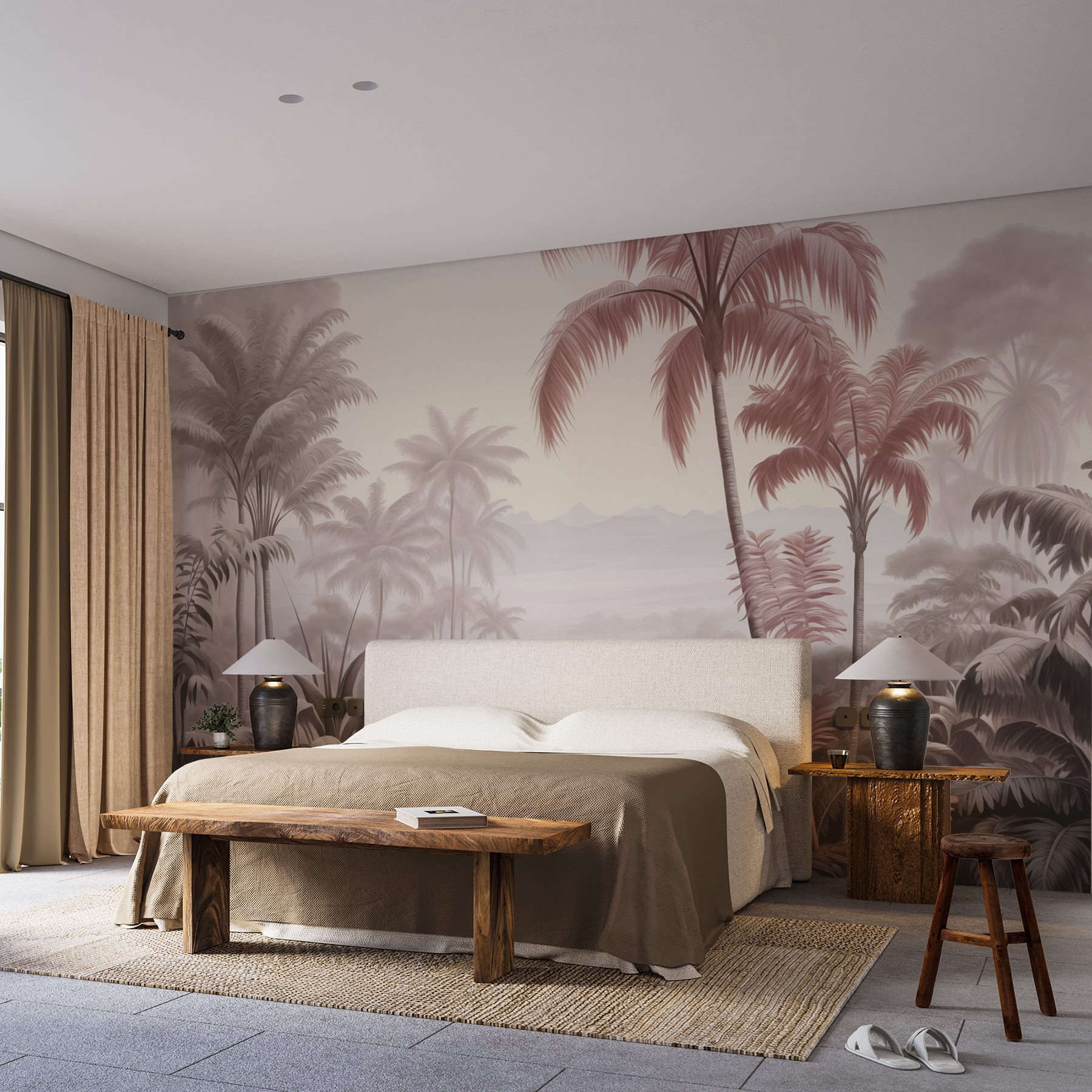 Landscape with palm trees and mountains