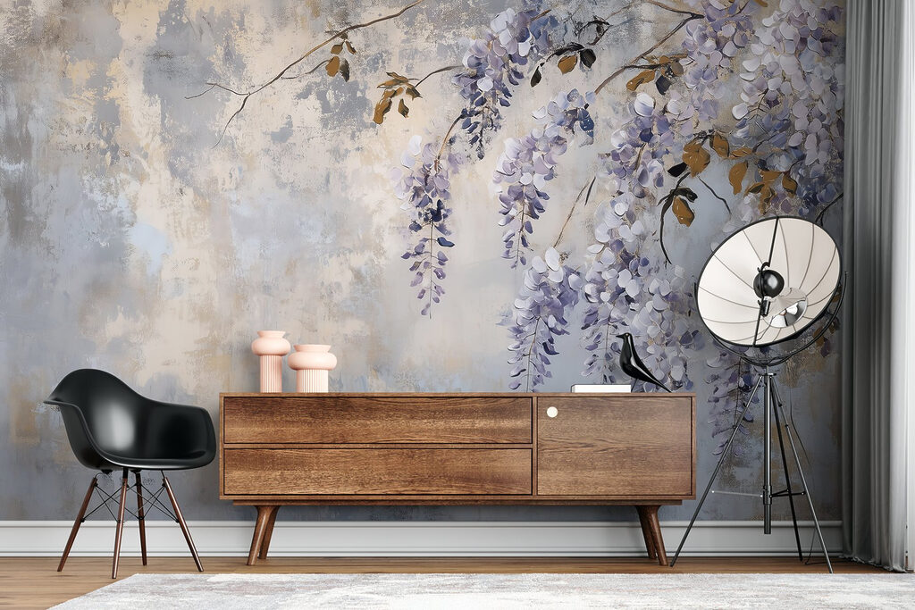 Painting of a branch with purple flowers Painting of a branch with purple flowers