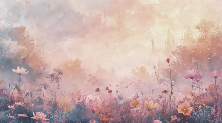 Wall murals Field of flowers with a castle in the background - Image 4