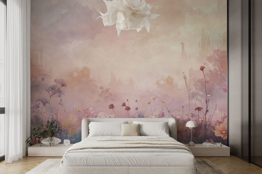 Wall murals Field of flowers with a castle in the background - Image 2