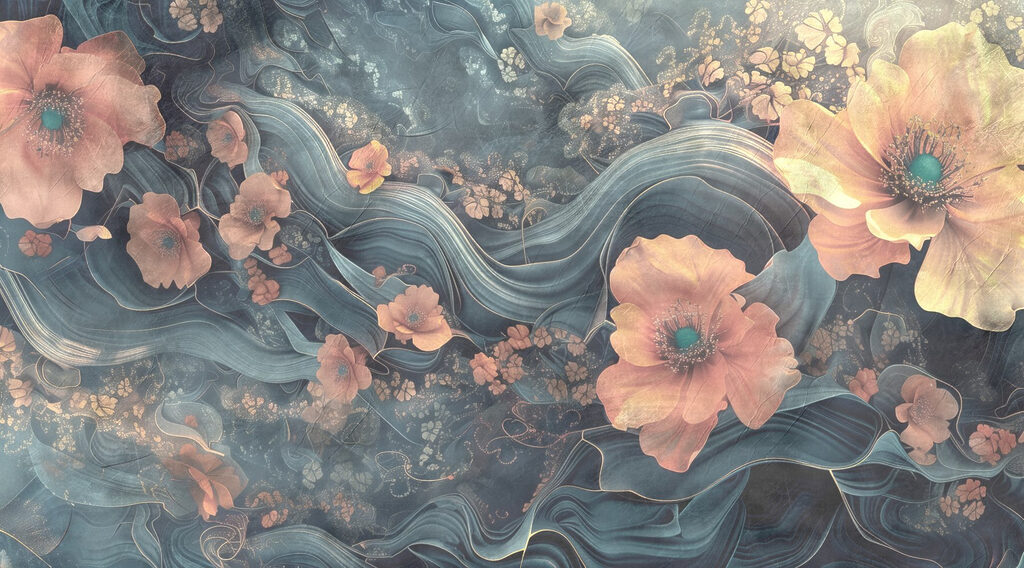 Painting of flowers and waves Painting of flowers and waves