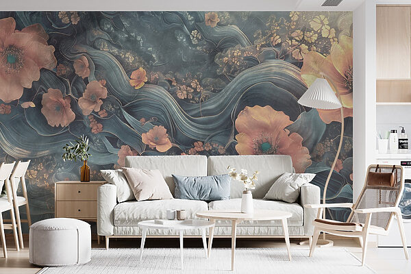 Painting of flowers and waves Painting of flowers and waves