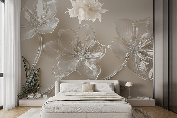 Glass flowers on a white surface Glass flowers on a white surface
