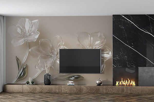 Glass flowers on a white surface Glass flowers on a white surface