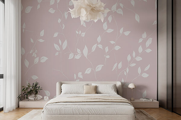 Pattern of white leaves on a pink background Pattern of white leaves on a pink background