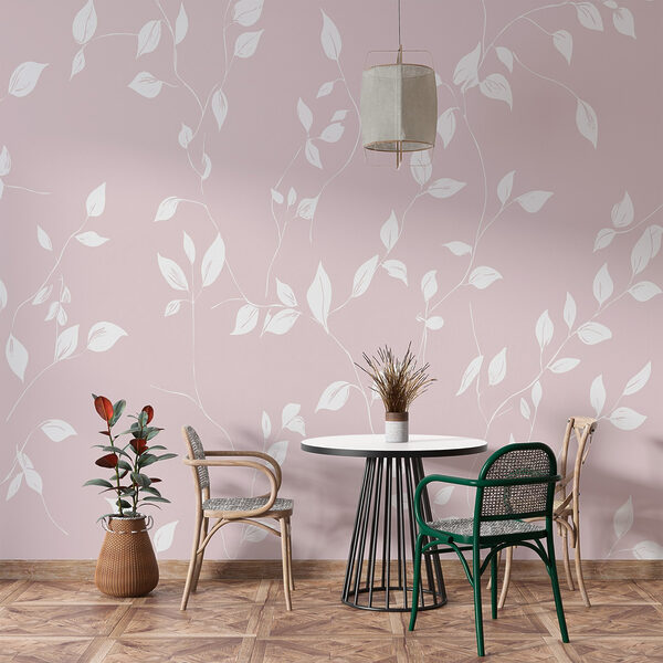 Pattern of white leaves on a pink background Pattern of white leaves on a pink background