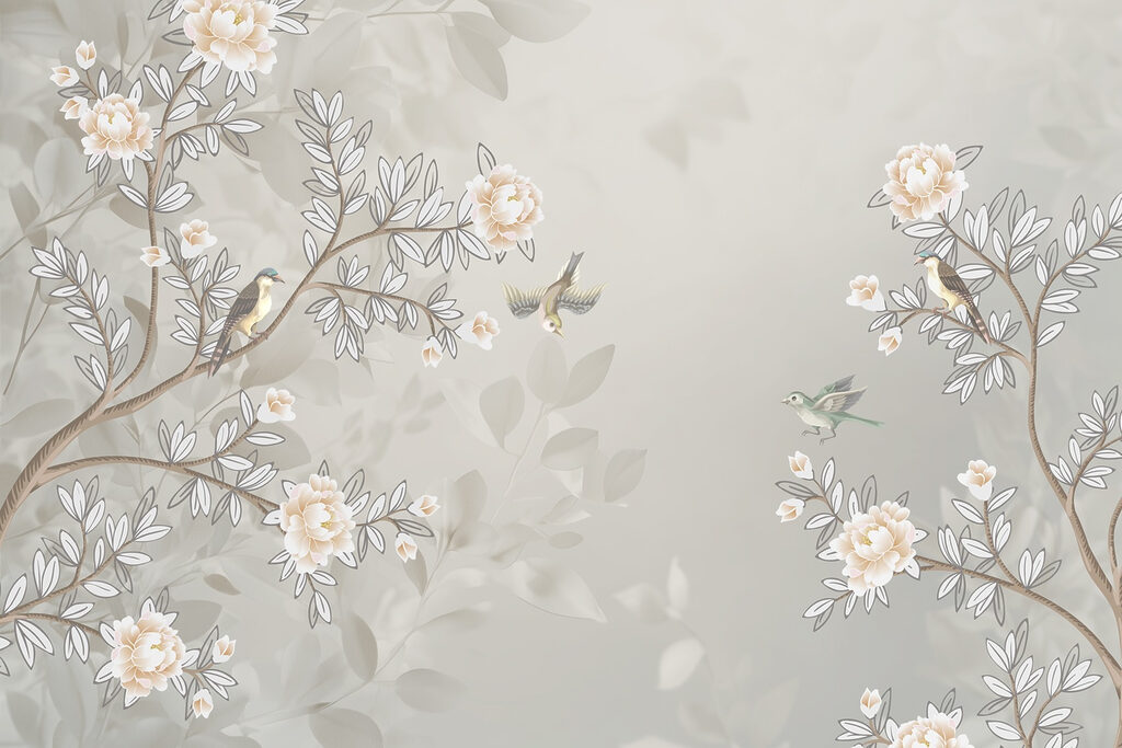 Wallpaper with birds on a tree branch Wallpaper with birds on a tree branch