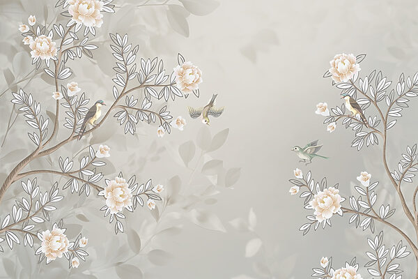 Wallpaper with birds on a tree branch Wallpaper with birds on a tree branch