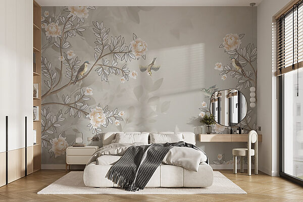 Wallpaper with birds on a tree branch Wallpaper with birds on a tree branch