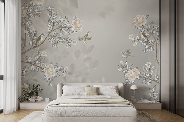 Wallpaper with birds on a tree branch Wallpaper with birds on a tree branch