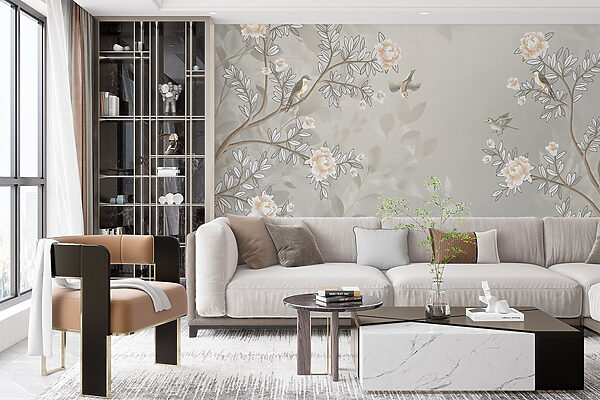 Wallpaper with birds on a tree branch Wallpaper with birds on a tree branch