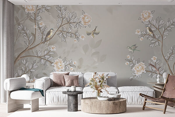 Wallpaper with birds on a tree branch Wallpaper with birds on a tree branch