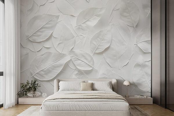 Wall murals Wall murals Group of white leaves (SKU: w08494)