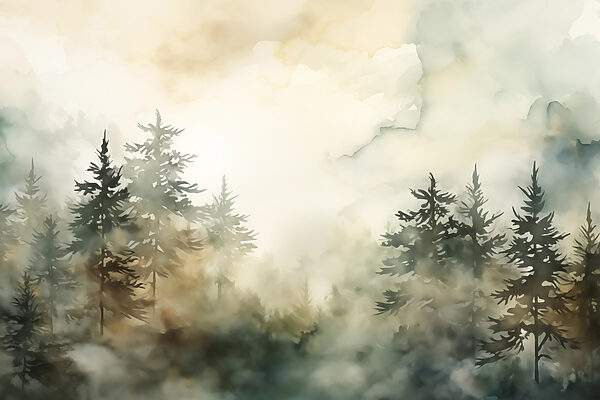 Foggy forest with trees Foggy forest with trees