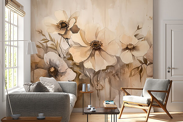 Painting of flowers on a wall Painting of flowers on a wall