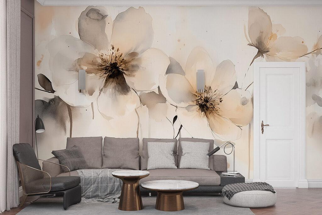 Painting of flowers on a white surface Painting of flowers on a white surface