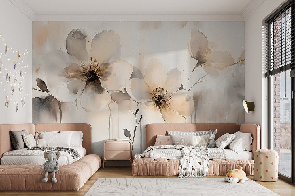 Painting of flowers on a white surface Painting of flowers on a white surface