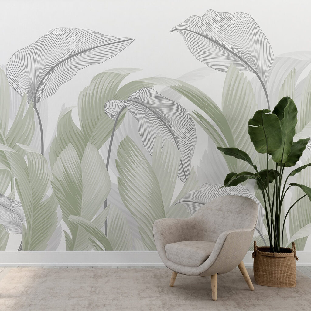 Elegant green leaves on a white backdrop