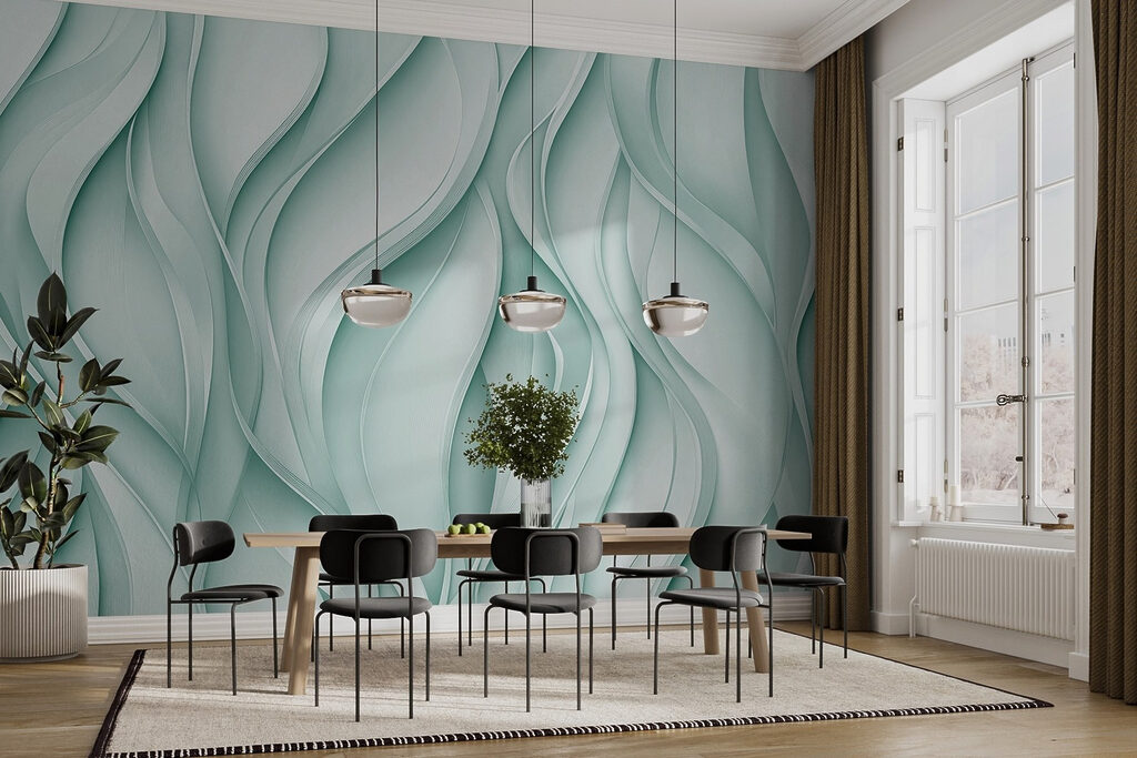 White and green wavy lines