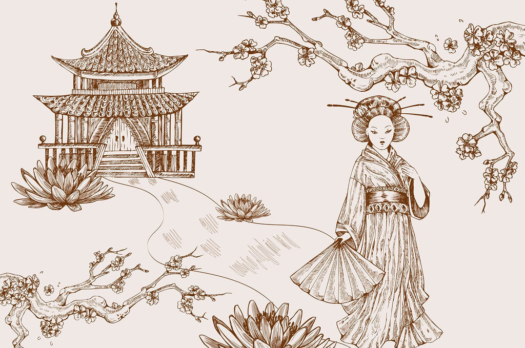 Drawing of a woman in a kimono Drawing of a woman in a kimono