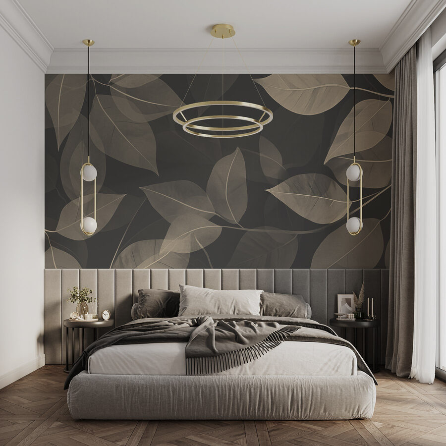 Soft leaves on dark canvas background