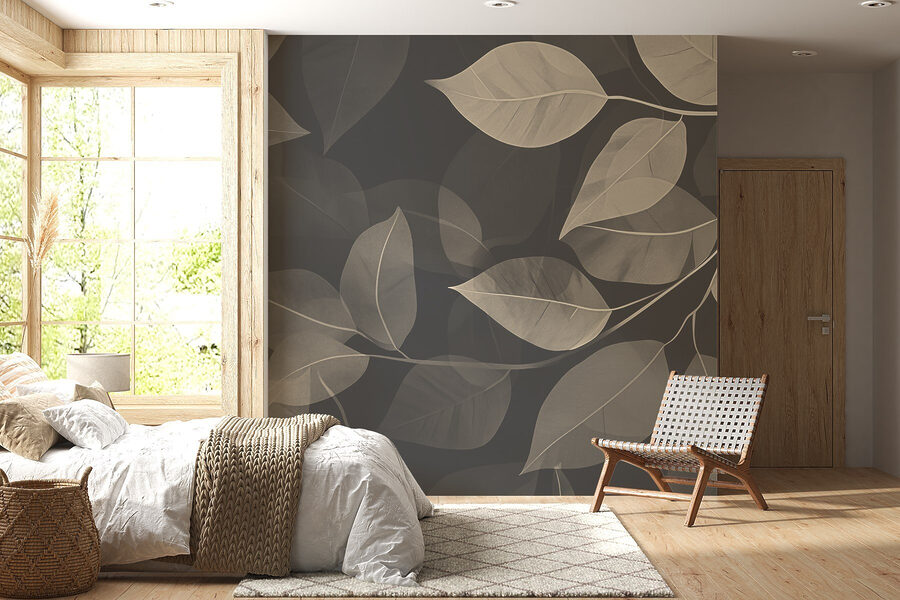 Soft leaves on dark canvas background