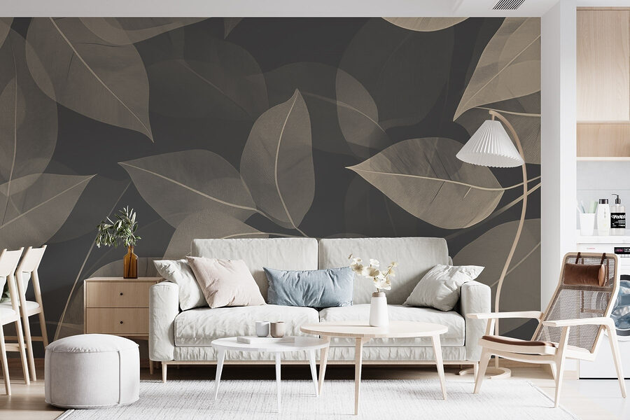 Soft leaves on dark canvas background
