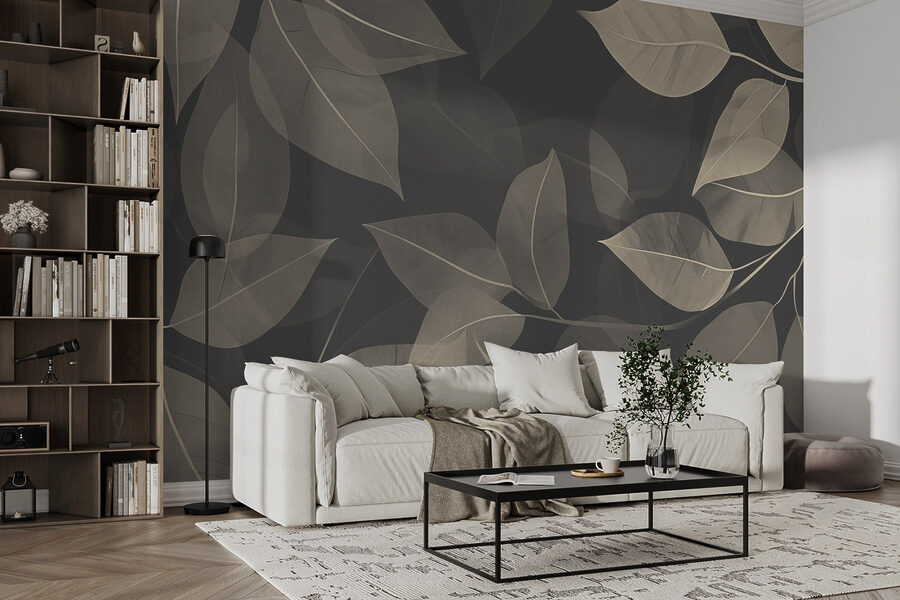 Soft leaves on dark canvas background