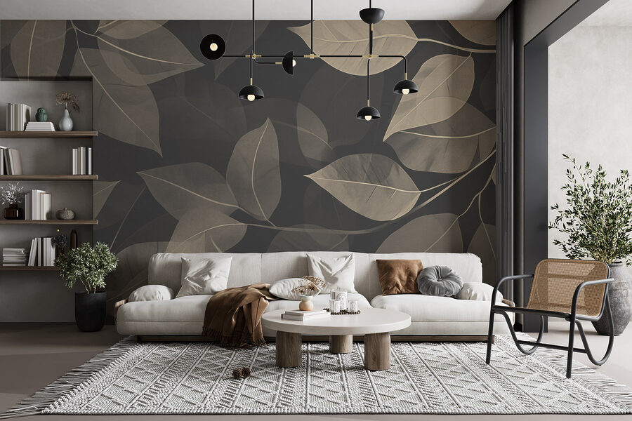 Soft leaves on dark canvas background