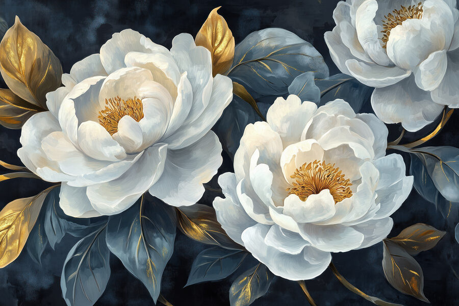 Elegant blooms against dark background.