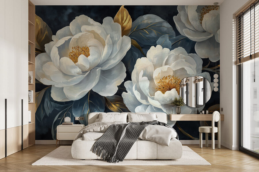 Elegant blooms against dark background.
