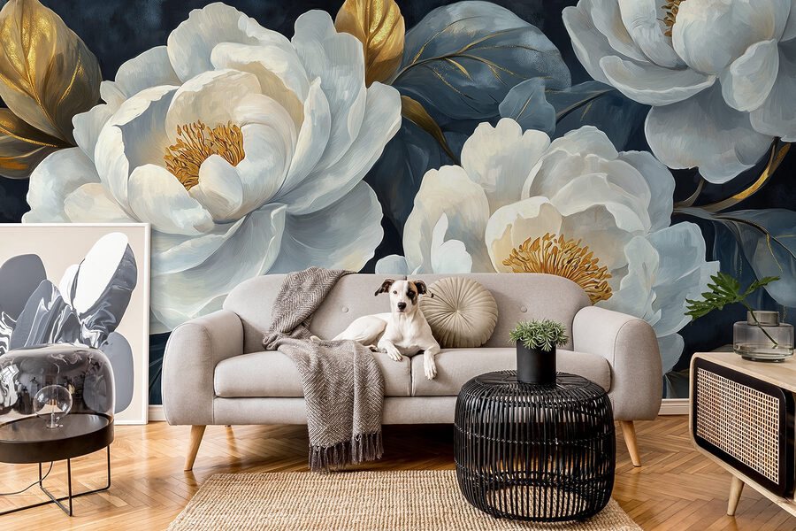 Elegant blooms against dark background.