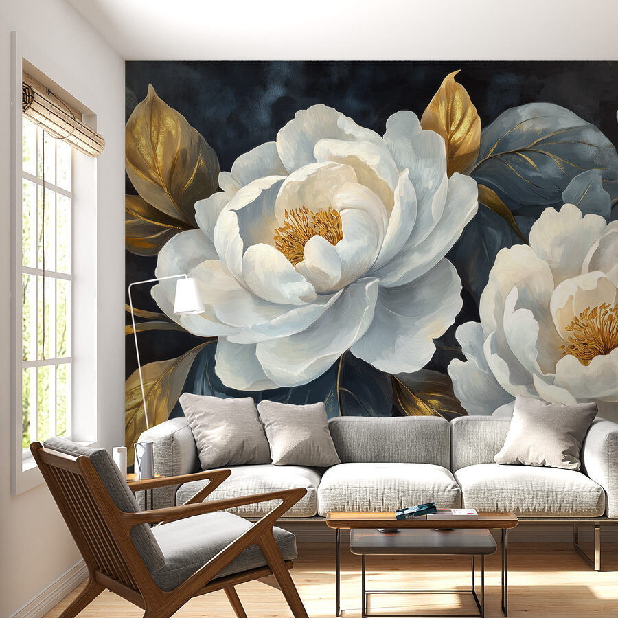 Elegant blooms against dark background.
