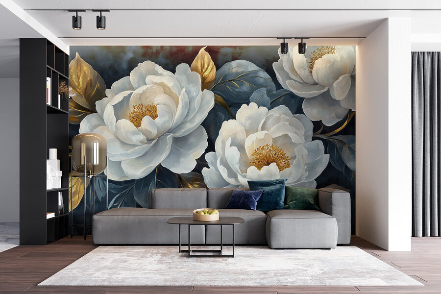 Elegant blooms against dark background.