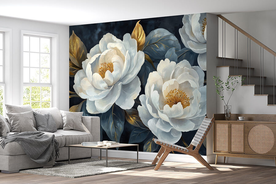 Elegant blooms against dark background.