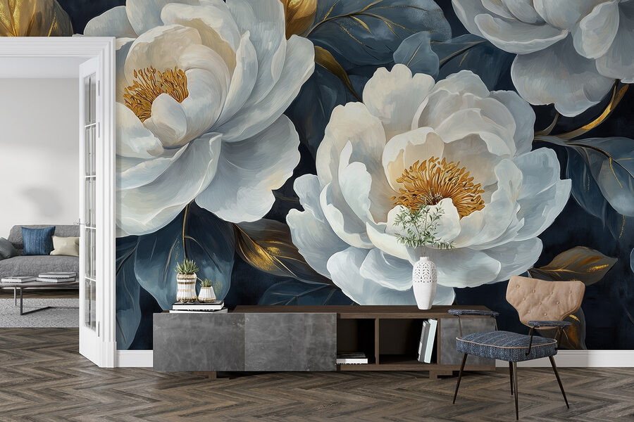 Elegant blooms against dark background.