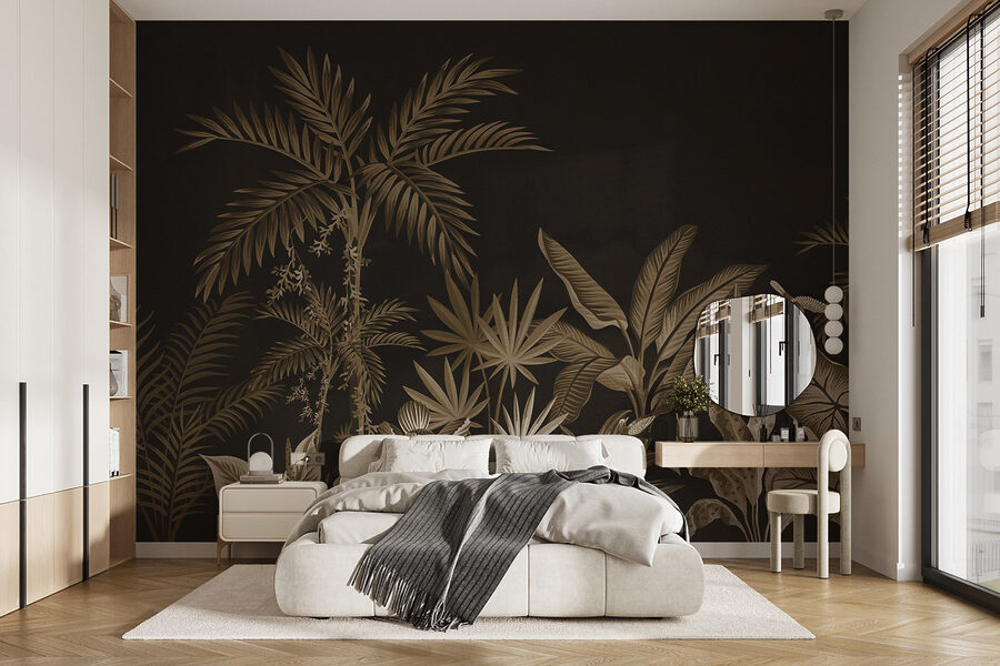 Wallpaper with plants and leaves