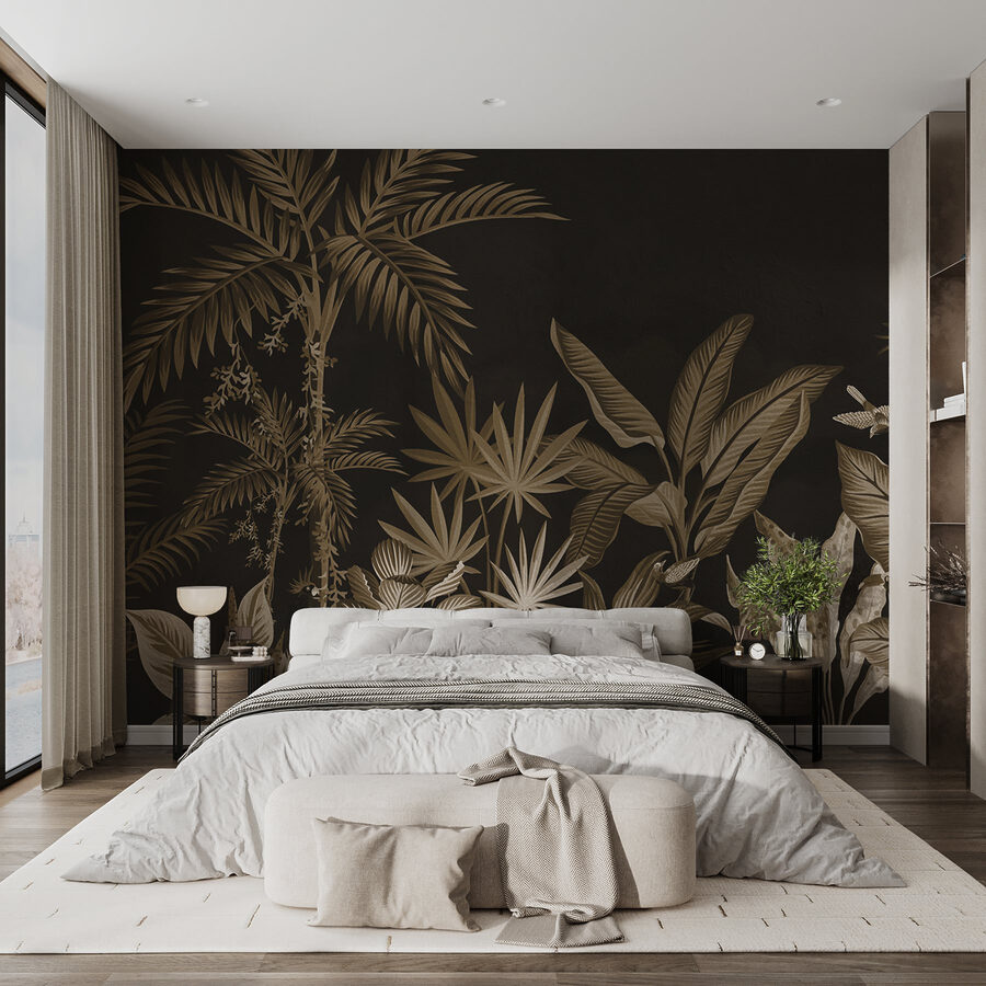 Wallpaper with plants and leaves