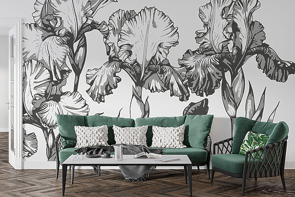 Wall murals Wall murals Group of flowers with leaves (SKU: w02526)