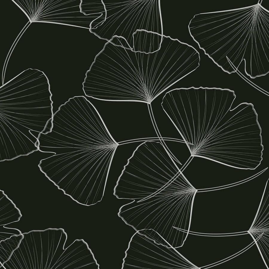 Pattern of leaves on a black background