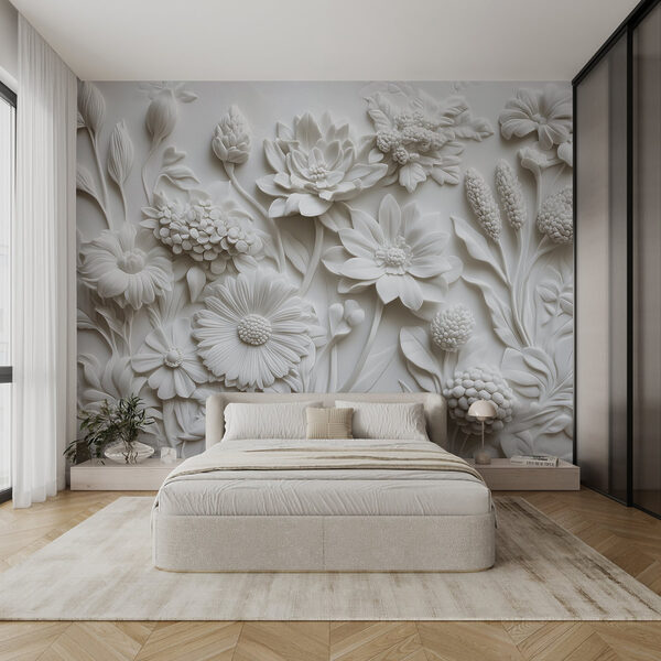 White flower sculpture on a white surface White flower sculpture on a white surface