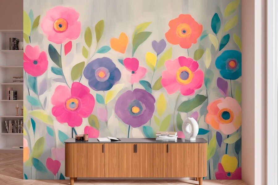Wall murals Painting of flowers and leaves