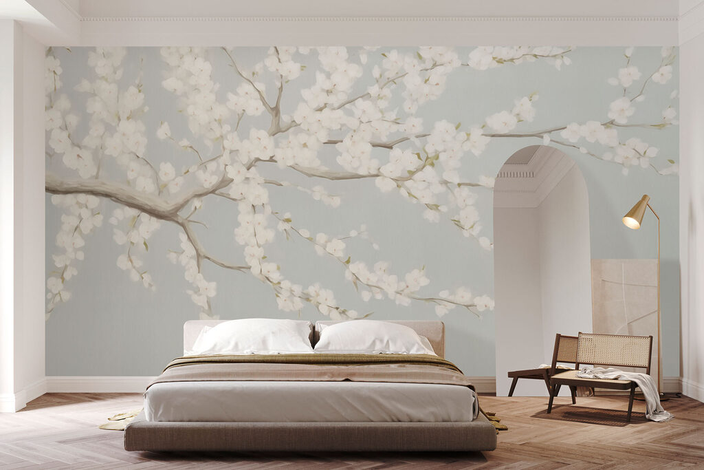 Painting of a tree with white flowers Painting of a tree with white flowers